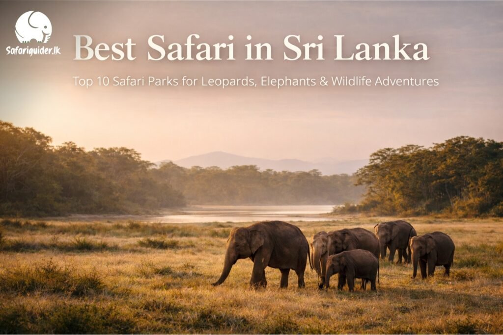 Asian elephants during a golden hour safari experience in Sri Lanka’s natural savannah landscape