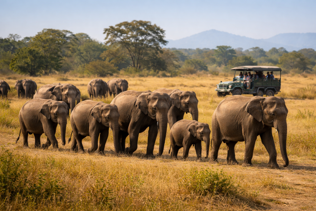 Elephants during budget safari Sri Lanka in Udawalawe National Park